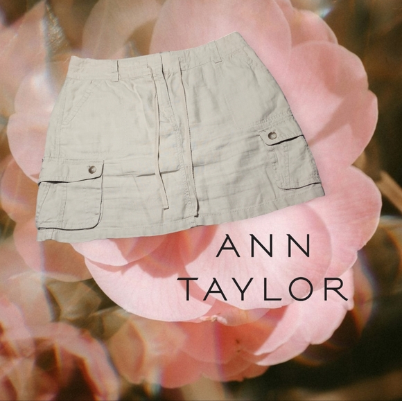 Ann Taylor Safari Pocket Linen Khaki Skirt‎ Tan 12 - Picture 1 of 6
